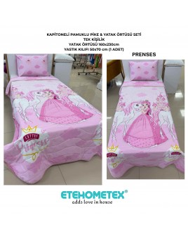 ETEHOMETEX Pamuklu Kapitoneli Yatak Örtüsü Seti TEK KİŞİLİK PRENSES PEMBE 8696474232102